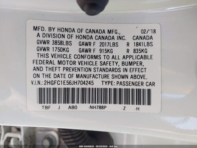 Honda l15b7 2018 2HGFC1E56JH704245 Image 9