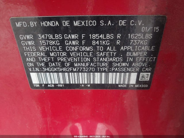 3HGGK5H82FM773270 Honda l15b1