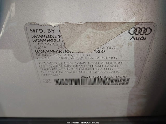 2012 AUDI Q5 WA1LFAFP0CA010090 Photo 8