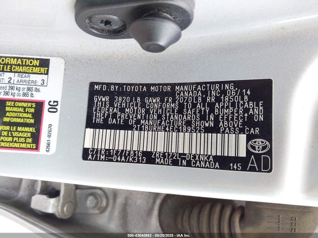 Toyota 2zr-fe 2014 2T1BURHE4EC189525 Image 9