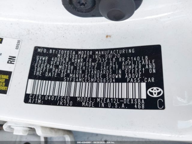 2021 TOYOTA COROLLA 5YFS4MCE5MP066504 Photo 8