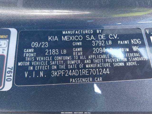 3KPF24AD1RE701244 KIA mpi nu