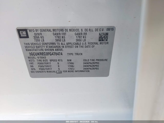 3GCUKREC0FG478474 Chevrolet l83 - vvt, active fuel management, aluminum