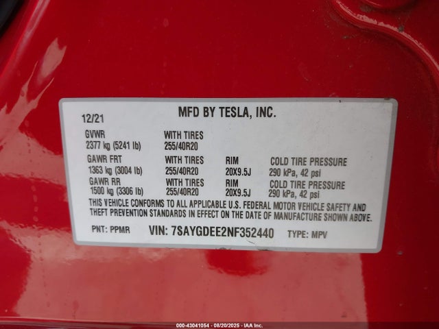 2022 TESLA MODEL Y 7SAYGDEE2NF352440 Photo 8