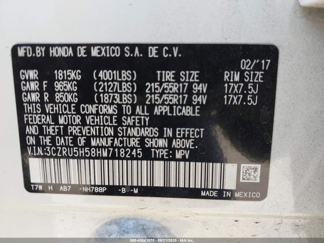 3CZRU5H58HM718245 Honda r18z9
