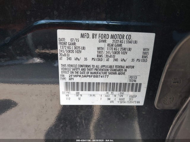 Ford 2015 2015 2FMPK3AP6FBB74177 Image 9
