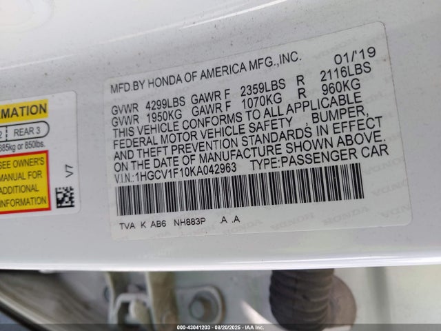 1HGCV1F10KA042963 Honda l15be