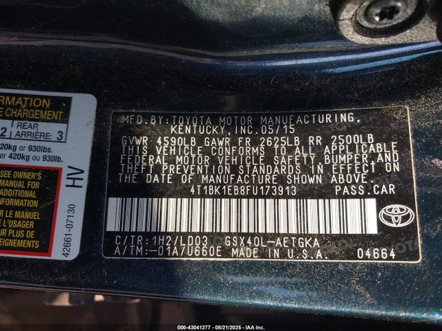 Toyota 2gr-fe 2015 4T1BK1EB8FU173913 Image 9