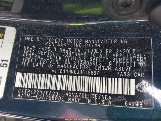 4T1B11HK0JU619897 Toyota a25a-fks