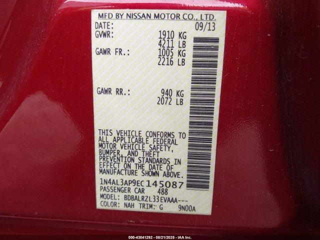 Nissan Altima 2014 1N4AL3AP9EC145087 Image 9