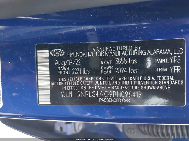 Aukcja sprzedaży 2023 Hyundai Elantra Sel, vin: 5NPLS4AG9PH098419, numer aukcji: 43041336