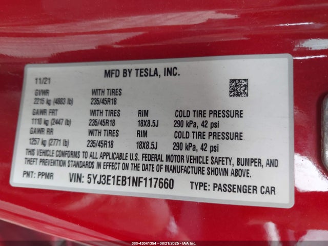 2022 TESLA MODEL 3 5YJ3E1EB1NF117660 Photo 8