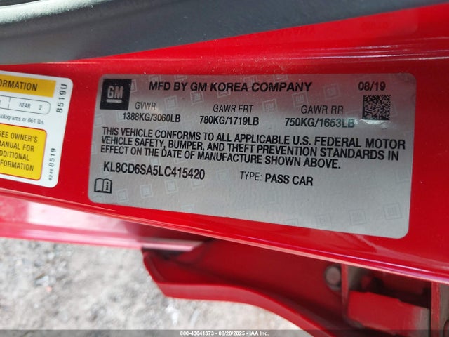 KL8CD6SA5LC415420 Chevrolet lv7 - mfi, variable valve timing, alum, gen 1 var 1