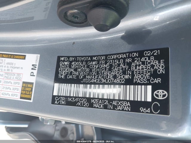 Toyota m20-fks 2021 JTDS4MCE3MJ074802 Image 9