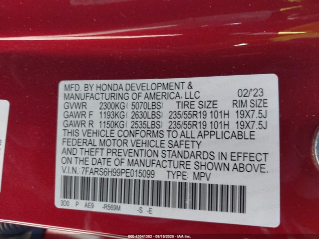7FARS6H99PE015099 Honda lfc3