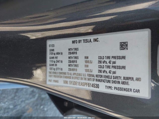 Tesla Model 3 Rear-wheel Drive 2023 5YJ3E1EA5PF614530 Image 9
