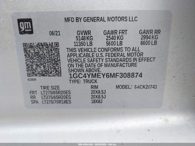 1GC4YMEY6MF308874 Chevrolet l5p - di, duramax, gen 5, var. 1