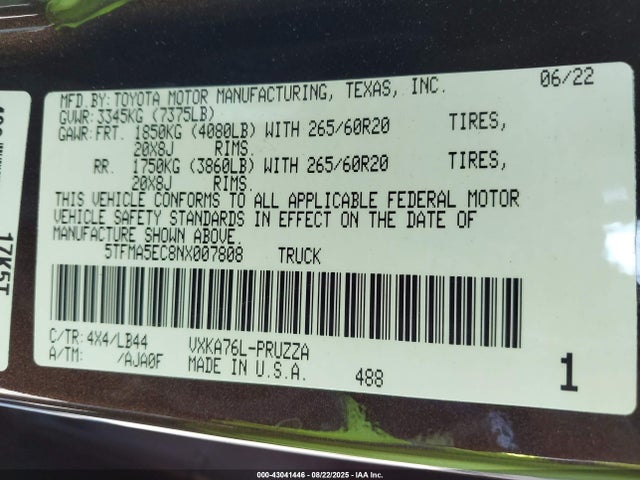 5TFMA5EC8NX007808 Toyota v35a-fts