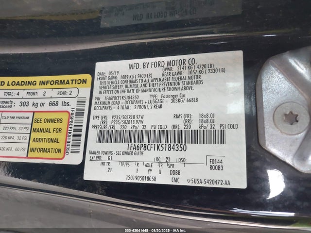 Ford tivct 2019 1FA6P8CF1K5184350 Image 9