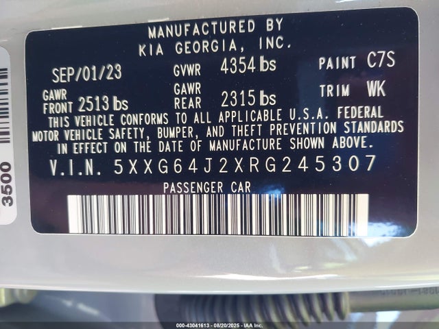 5XXG64J2XRG245307 KIA t-gdi gamma ii