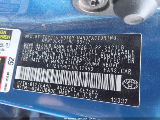 4T1B11HK2JU012660 Toyota a25a-fks