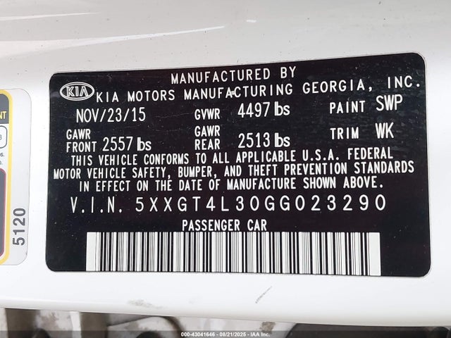 5XXGT4L30GG023290 KIA t-gdi theta ii