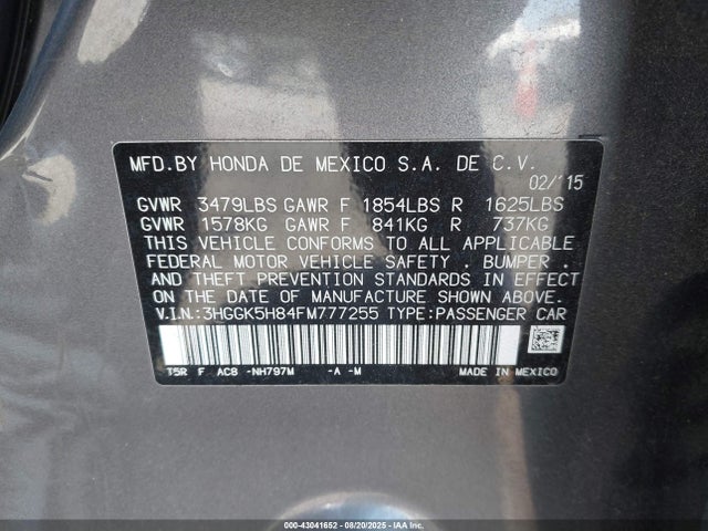 3HGGK5H84FM777255 Honda l15b1