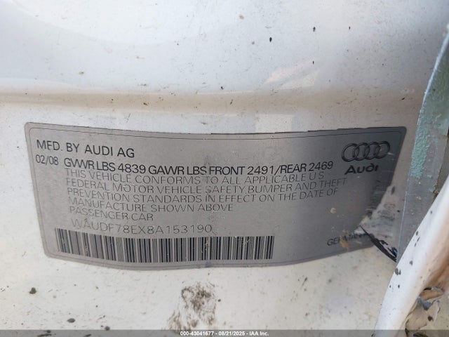 2008 AUDI A4 WAUDF78EX8A153190 Photo 8