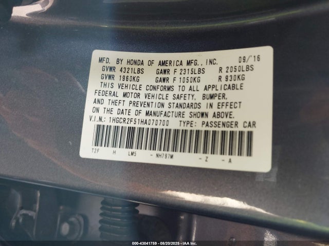 1HGCR2F51HA070700 Honda k24w1