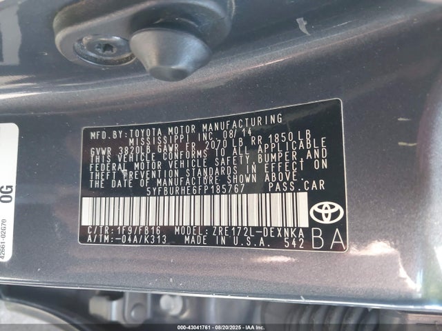 5YFBURHE6FP185767 Toyota 2zr-fe