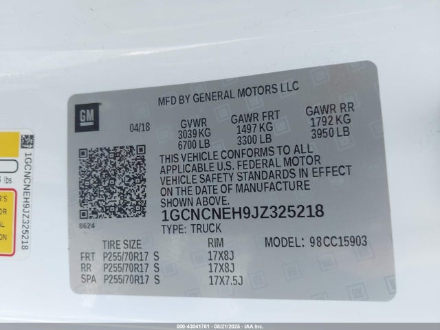 1GCNCNEH9JZ325218 Chevrolet lv3 - gen 5, sidi, vvt: variable valve timing, e85 max, alum