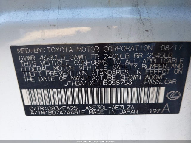 Lexus 8ar-fts 2017 JTHBA1D21H5058753 Image 9