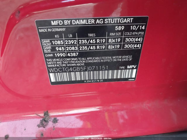 WDCTG4GB5FJ071151 Mercedes-Benz GLA-Class