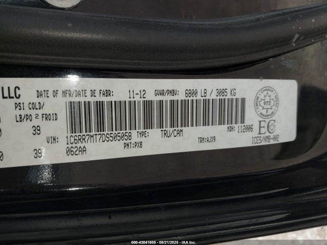 Aukcja sprzedaży 2013 Ram 1500 Sport, vin: 1C6RR7MT7DS505058, numer aukcji: 43041805