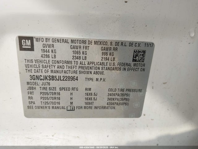 Chevrolet luv - mfi, variable valve timing, e85 max, alum 2018 3GNCJKSB5JL228964 Image 9