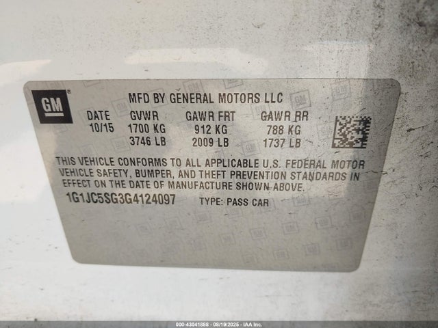 1G1JC5SG3G4124097 Chevrolet lwe - vvt, gme