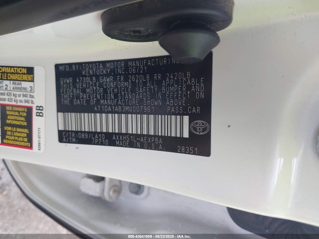 Toyota a25a-fxs, 3nm 2021 4T1DA1AB3MU007961 Image 9