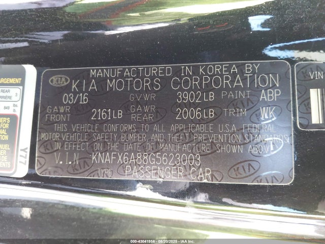 KNAFX6A88G5623003 KIA gdi nu