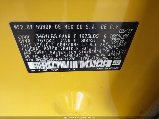3HGGK5G64JM711278 Honda l15b1