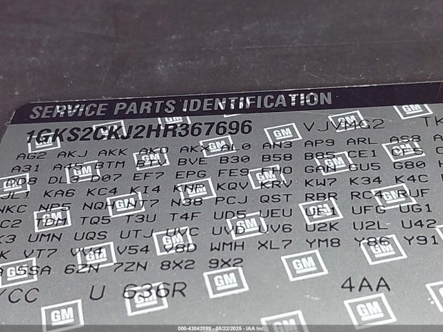 1GKS2CKJ2HR367696 GMC l86 - sidi: spark ignited direct injection, vvt: variable valve timing, afm, e85max, alum