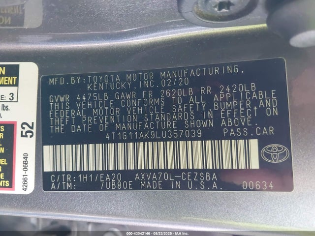 4T1G11AK9LU357039 Toyota a25a-fks