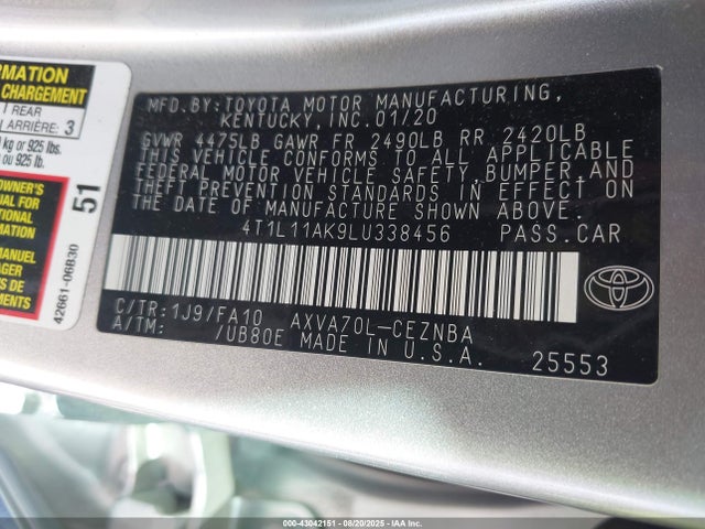 4T1L11AK9LU338456 Toyota a25a-fks