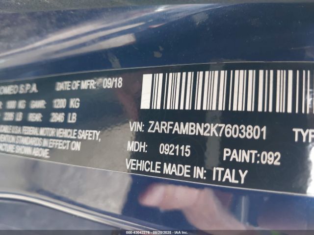 2019 ALFA ROMEO GIULIA ZARFAMBN2K7603801 Photo 8