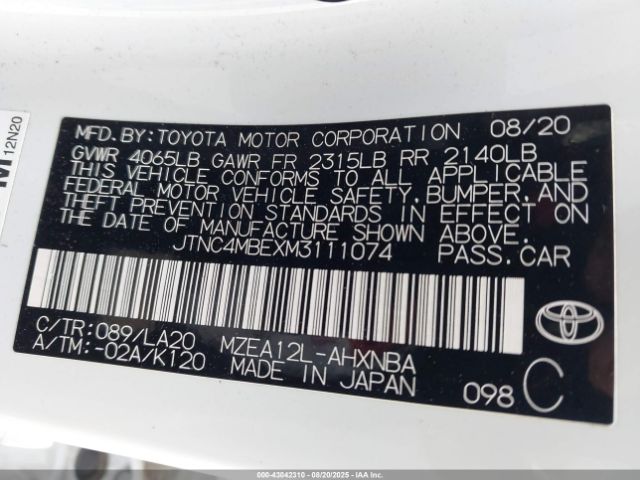 2021 TOYOTA COROLLA JTNC4MBEXM3111074 Photo 8