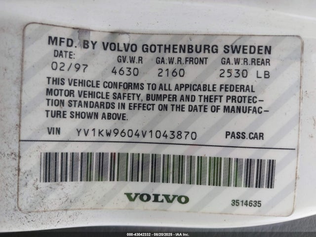 1997 VOLVO 960 YV1KW9604V1043870 Photo 8