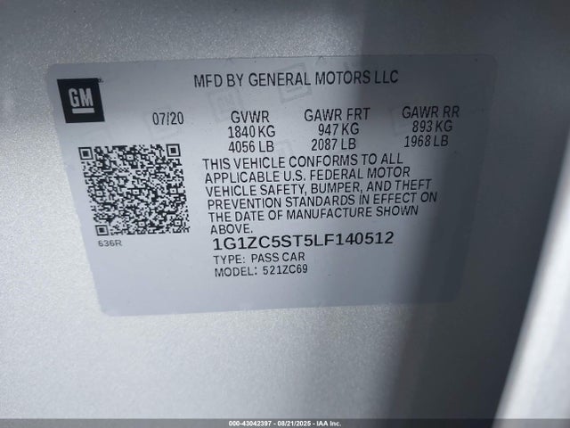 1G1ZC5ST5LF140512 Chevrolet lfv - direct injection, variable valve timing, gen 1