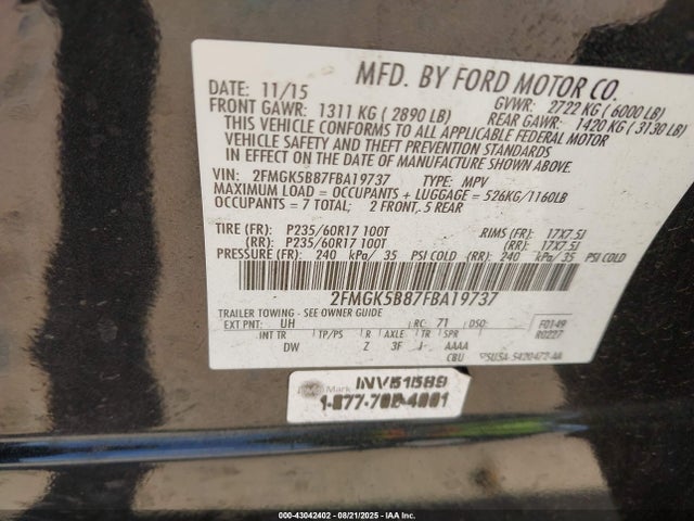 Ford 2015 2015 2FMGK5B87FBA19737 Image 9