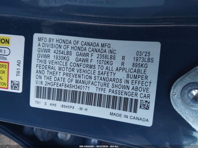 Honda lfc3 2025 2HGFE4F84SH340171 Image 9