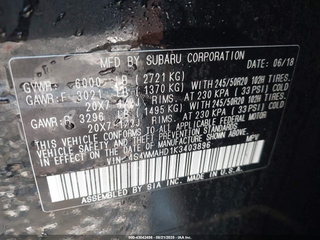 4S4WMAHD1K3403896 Subaru 2019