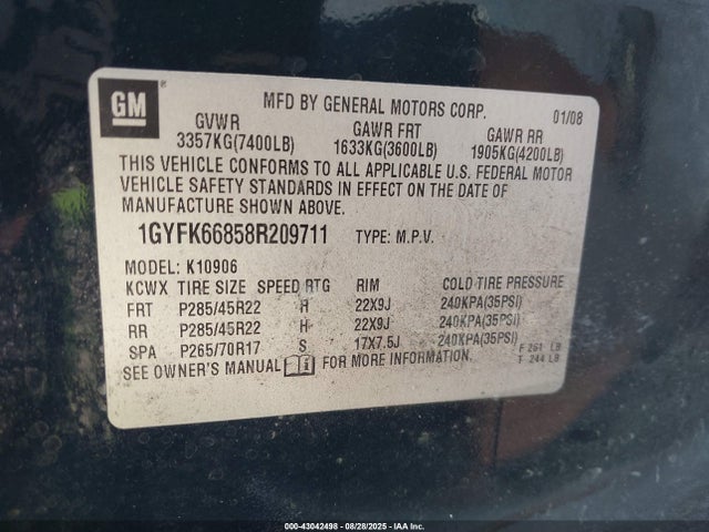 2008 CADILLAC ESCALADE ESV 1GYFK66858R209711 Photo 8
